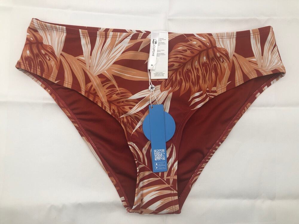 CUPSHE Tropical Escape Ladder Trim Mid Rise Hipster Bikini Bottom Brown NWT Sz M